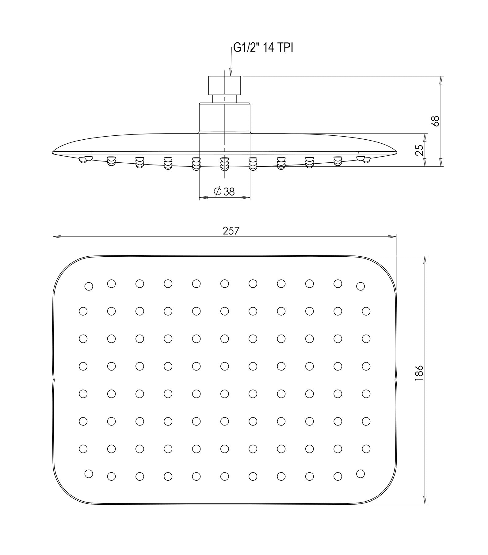 PHOENIX RUSH SHOWER ROSE CHROME 257MM X 186MM