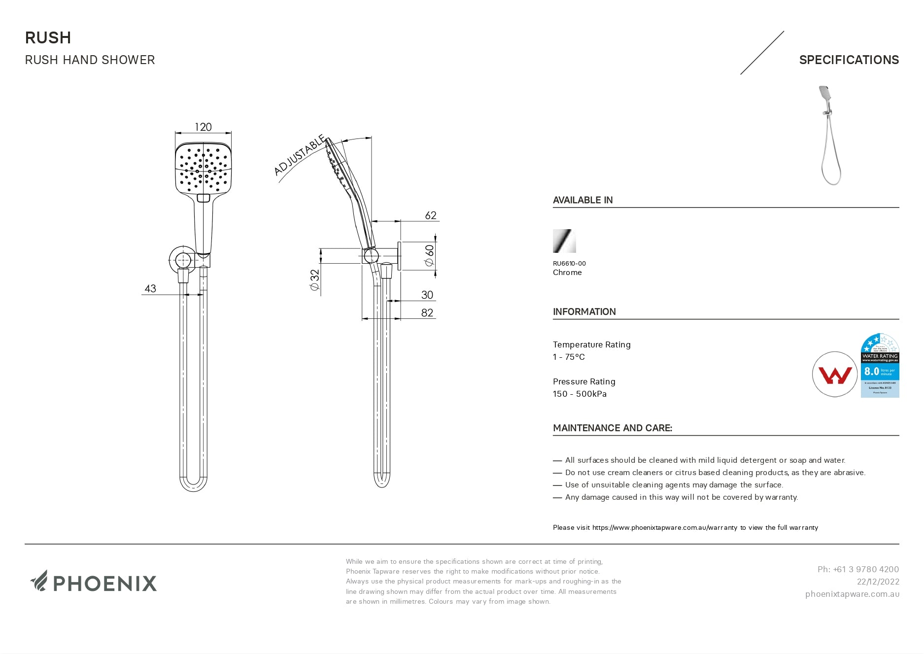 PHOENIX RUSH HAND SHOWER CHROME