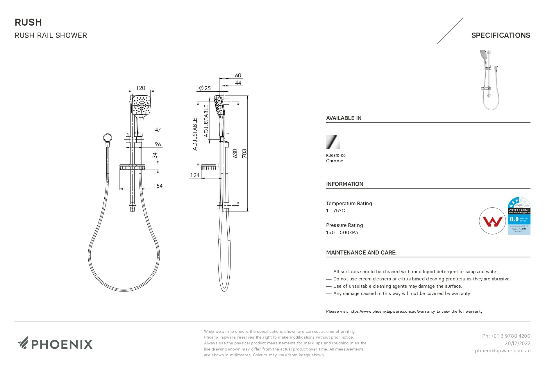 PHOENIX RUSH RAIL SHOWER CHROME