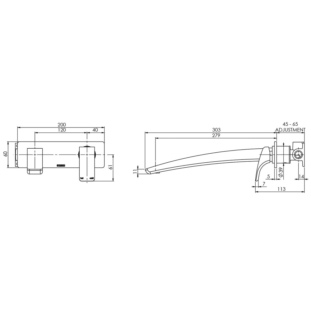 PHOENIX RUSH WALL BATH MIXER SET 280MM CHROME