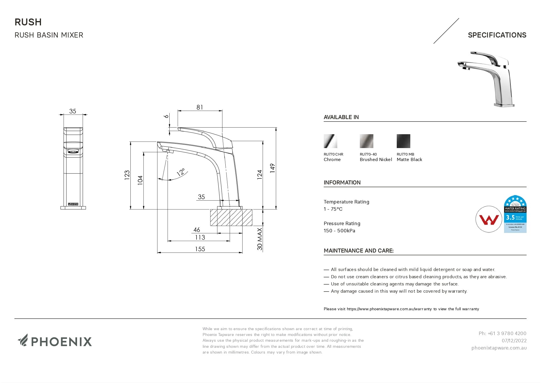 PHOENIX RUSH BASIN MIXER CHROME