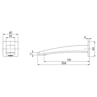 PHOENIX RUSH WALL BATH OUTLET 180MM BRUSHED NICKEL