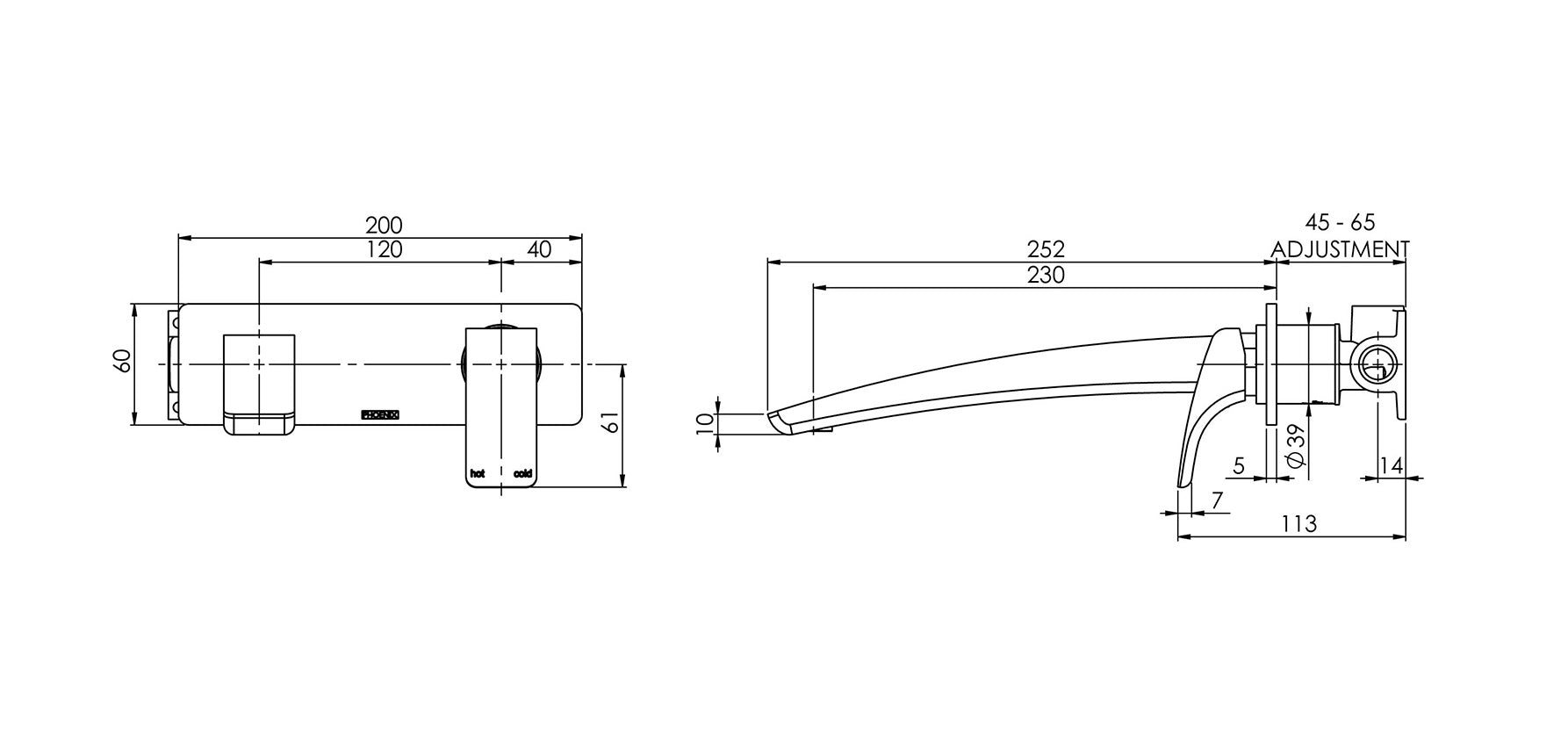 PHOENIX RUSH WALL BATH MIXER SET 230MM CHROME