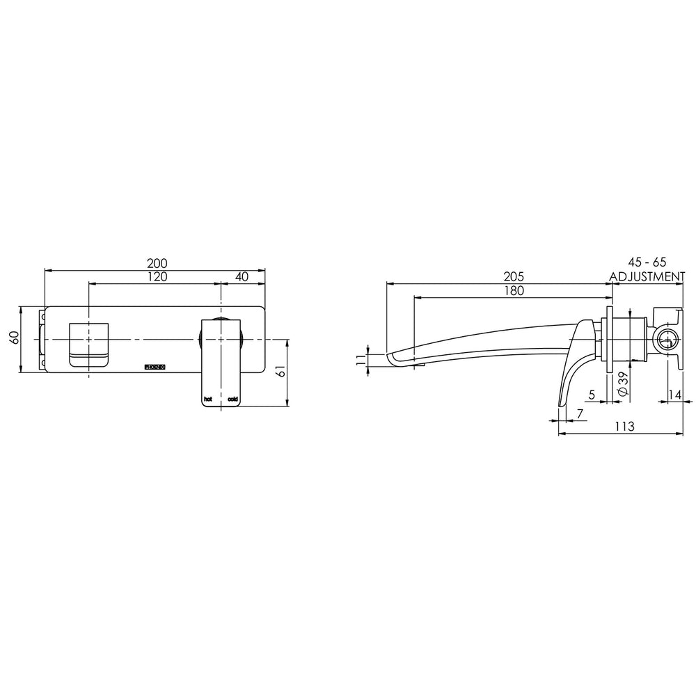 PHOENIX RUSH WALL BASIN MIXER SET 180MM CHROME