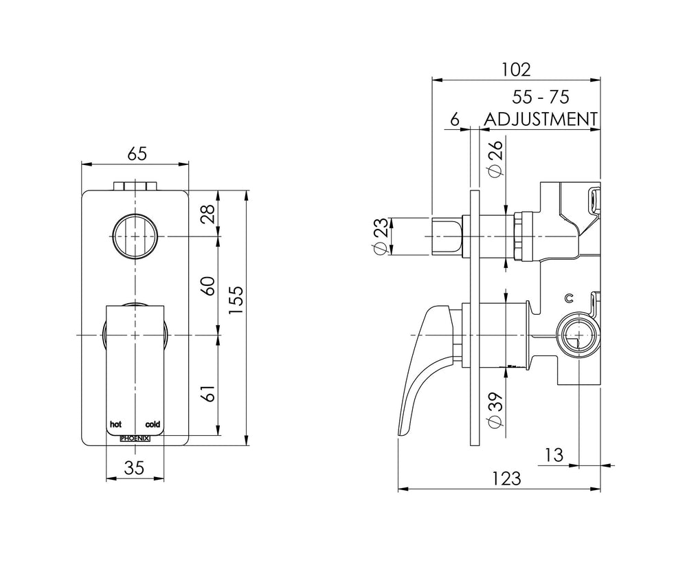 PHOENIX RUSH SHOWER / BATH DIVERTER MIXER BRUSHED NICKEL