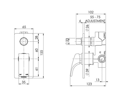 PHOENIX RUSH SHOWER / BATH DIVERTER MIXER CHROME