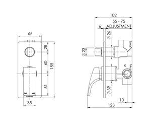 PHOENIX RUSH SHOWER / BATH DIVERTER MIXER MATTE BLACK