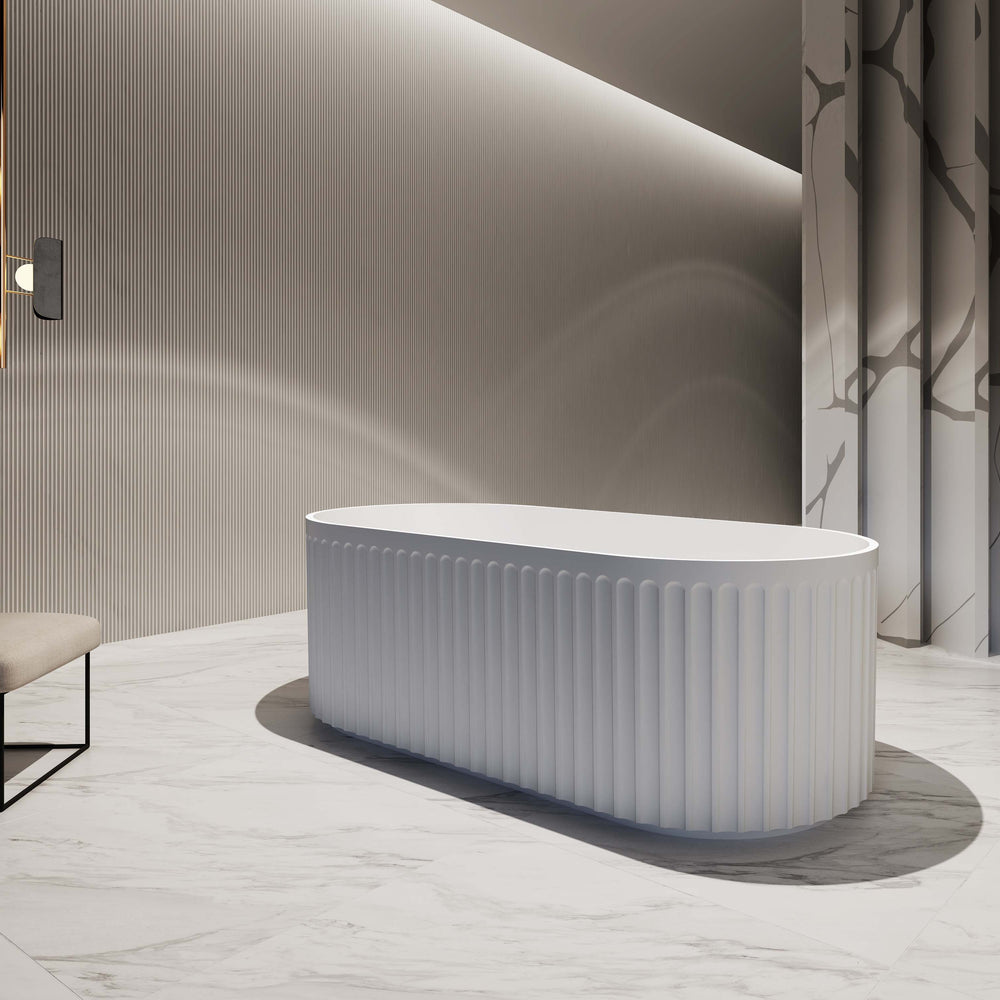 RIVA ROMA FLUTED FREESTANDING BATHTUB GLOSS WHITE (AVAILABLE IN 1500MM AND 1700MM)