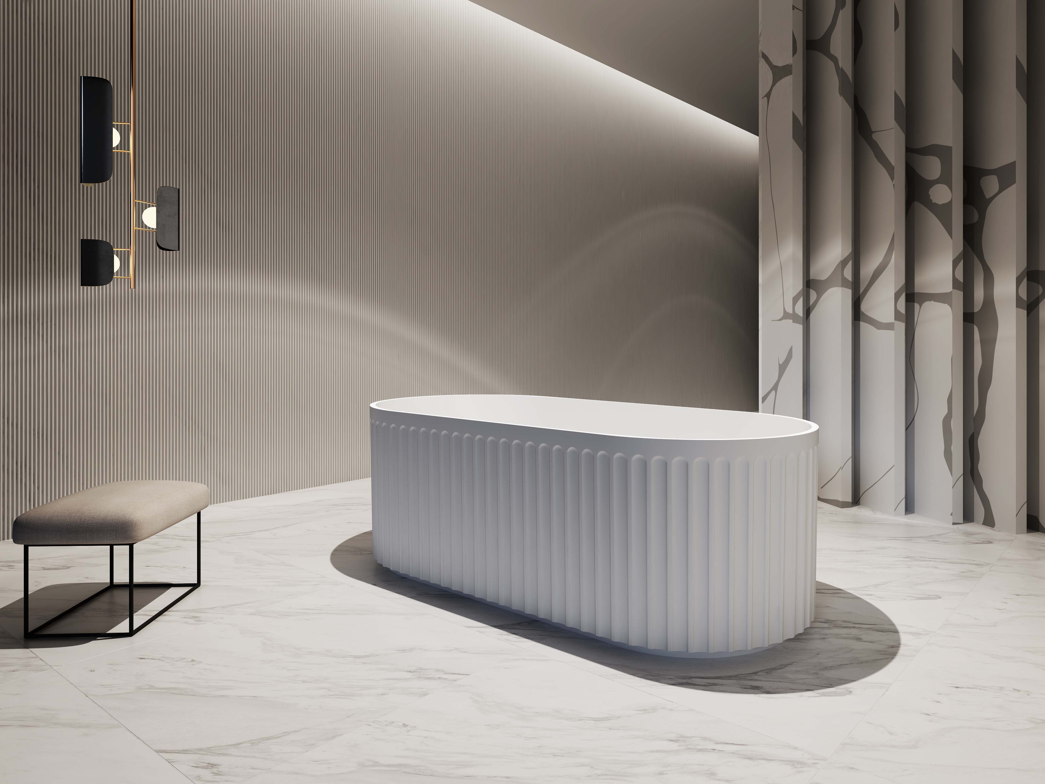 RIVA ROMA FLUTED FREESTANDING BATHTUB GLOSS WHITE (AVAILABLE IN 1500MM AND 1700MM)