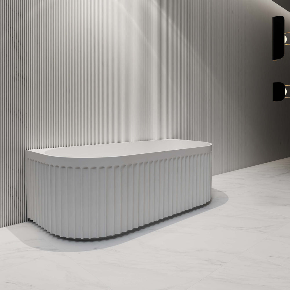 RIVA ROMA FLUTED BACK TO WALL BATHTUB GLOSS WHITE (AVAILABLE IN 1500MM AND 1700MM)