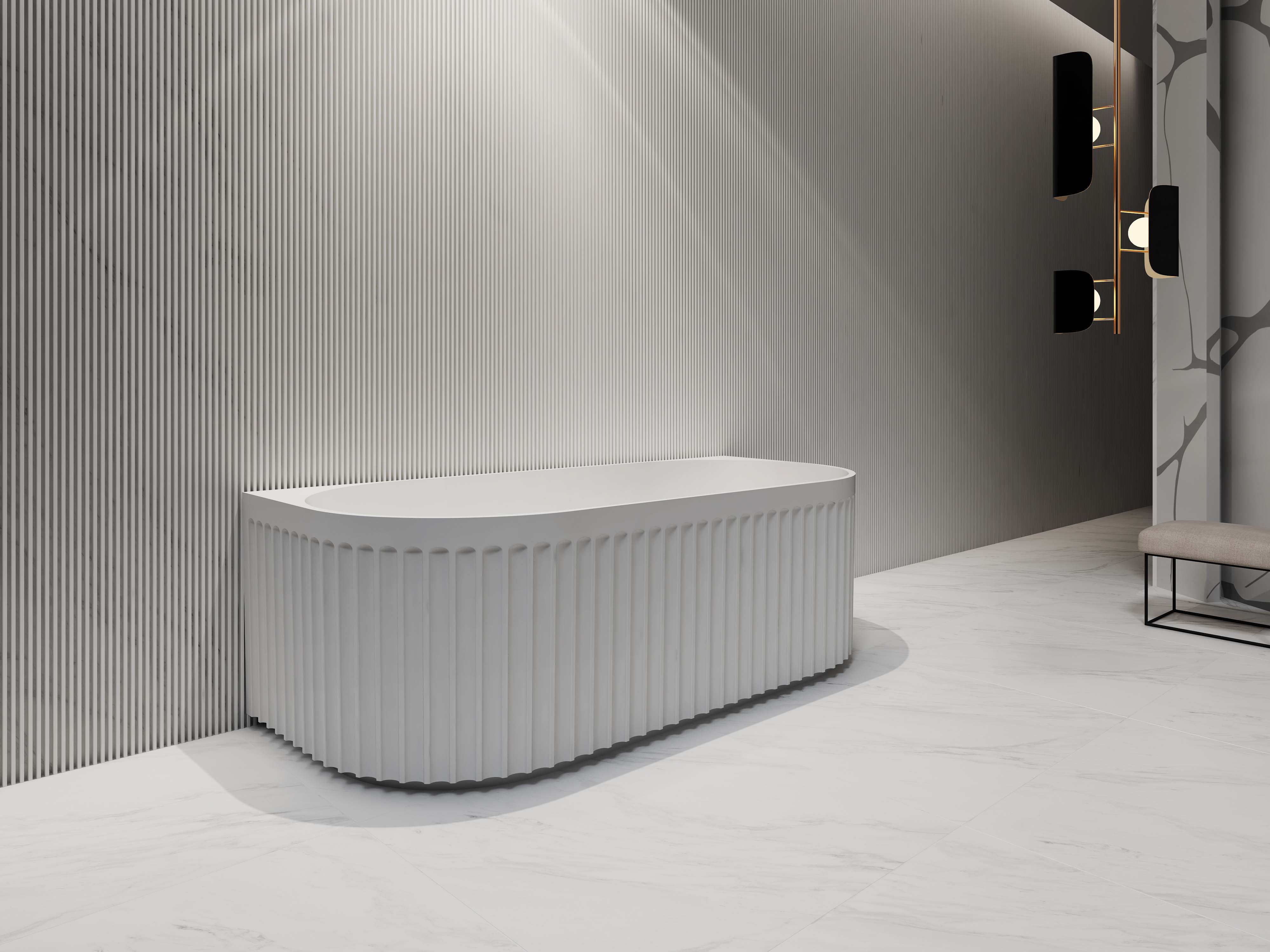 RIVA ROMA FLUTED BACK TO WALL BATHTUB GLOSS WHITE (AVAILABLE IN 1500MM AND 1700MM)