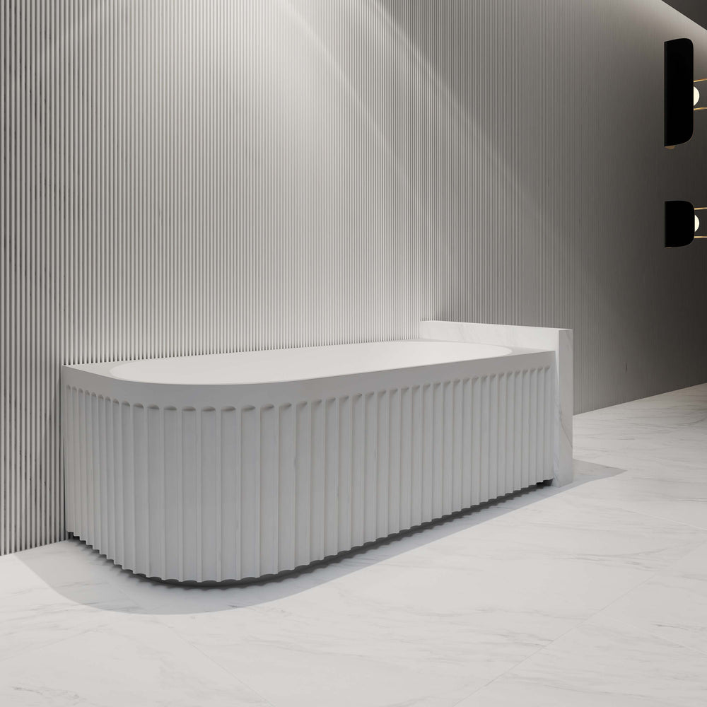 RIVA ROMA FLUTED RIGHT CORNER BATHTUB GLOSS WHITE (AVAILABLE IN 1500MM AND 1700MM)