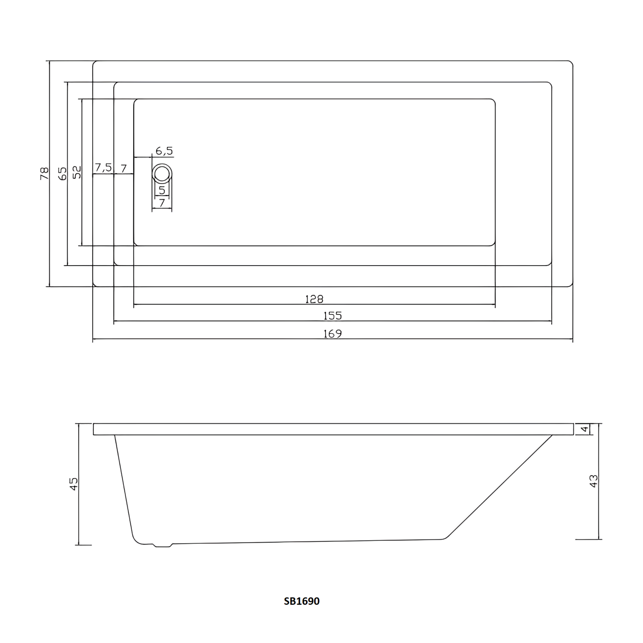 POSEIDON SANDY DROP IN BATHTUB GLOSS WHITE (AVAILABLE IN 1470MM AND 1690MM)