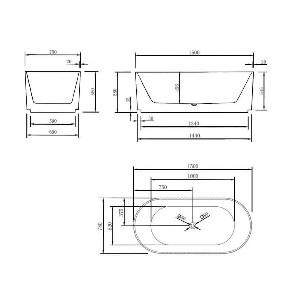 ENFLAIR BRIGHTON GROOVE FREESTANDING BATHTUB MATTE BLACK (AVAILABLE IN 1500MM AND 1700MM)