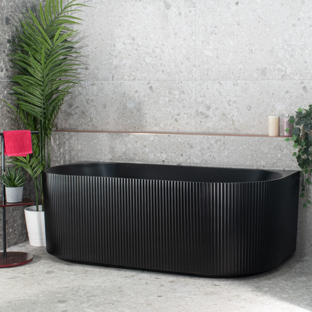 ENFLAIR BRIGHTON GROOVE FREESTANDING BACK TO WALL BATH MATTE BLACK (AVAILABLE IN 1500MM AND 1700MM)