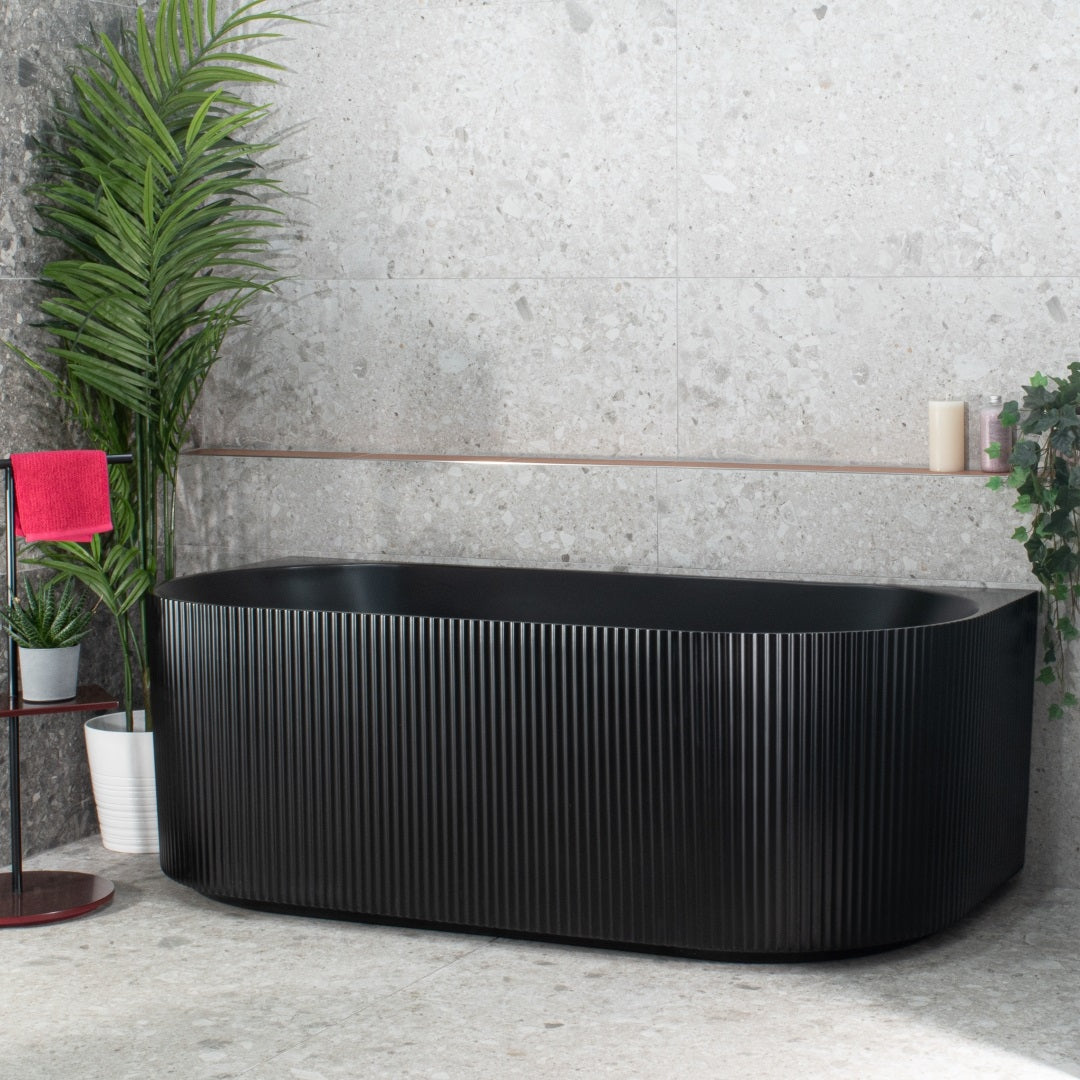 ENFLAIR BRIGHTON GROOVE FREESTANDING BACK TO WALL BATHTUB MATTE BLACK (AVAILABLE IN 1500MM AND 1700MM)