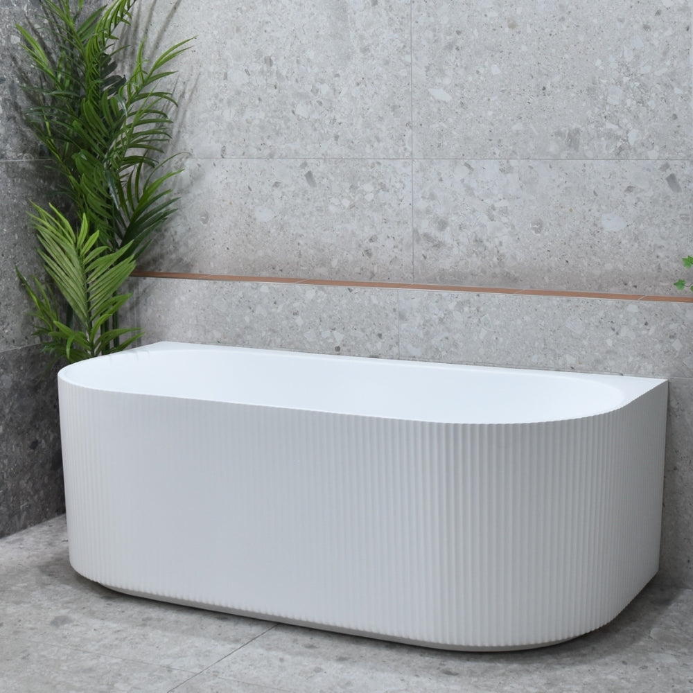 ENFLAIR BRIGHTON GROOVE FREESTANDING BACK TO WALL BATHTUB GLOSS WHITE (AVAILABLE IN 1500MM AND 1700MM)