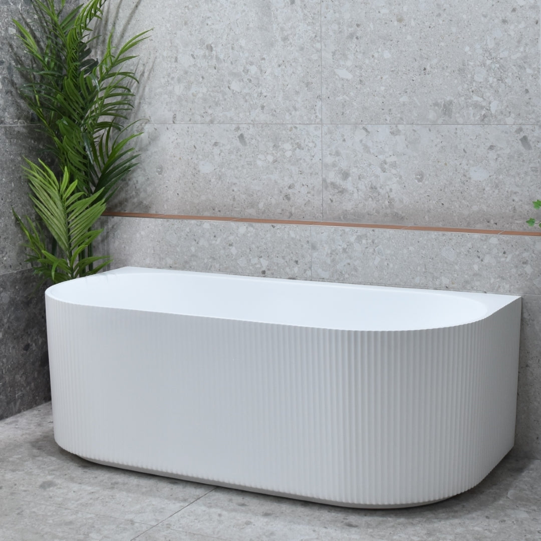 ENFLAIR BRIGHTON GROOVE FREESTANDING BACK TO WALL BATH MATTE WHITE (AVAILABLE IN 1500MM AND 1700MM)