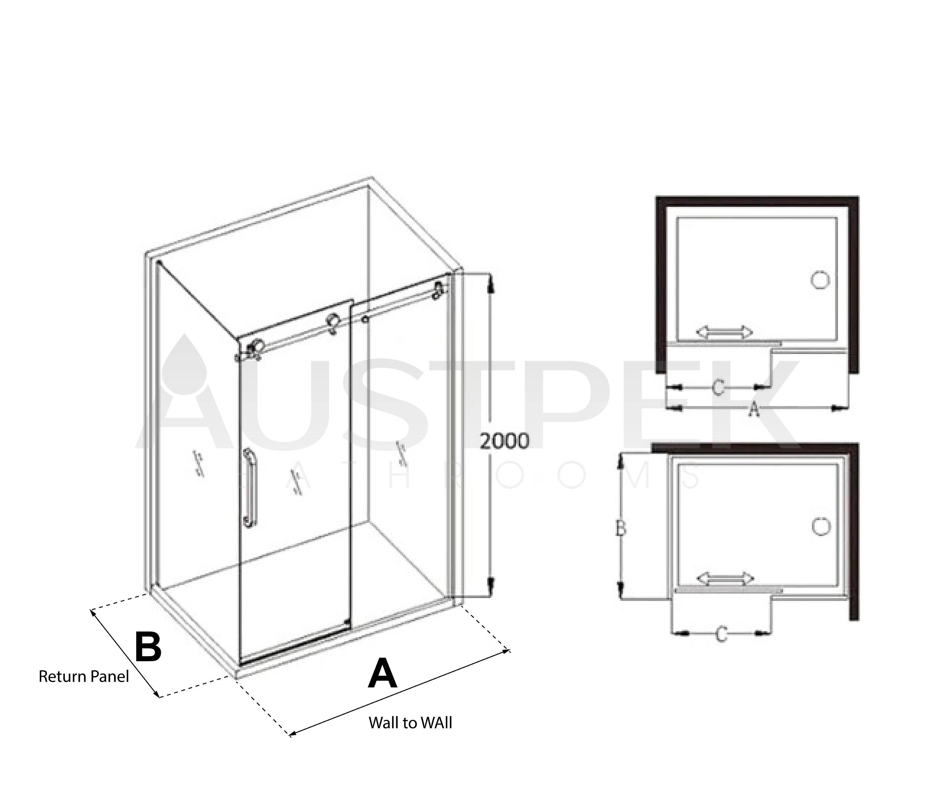 ROMA SL1 WALL TO WALL FRAMELESS SLIDING DOOR CHROME