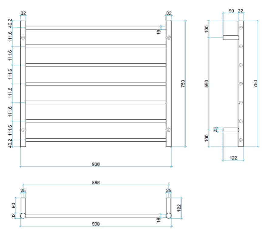 THERMOGROUP STRAIGHT ROUND LADDER HEATED TOWEL RAIL 750MM