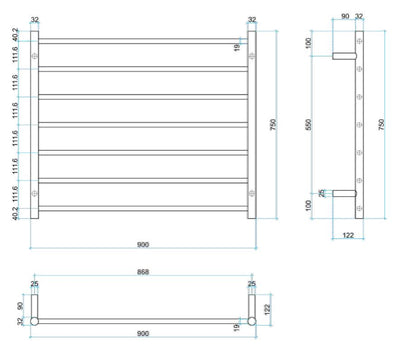 THERMOGROUP STRAIGHT ROUND LADDER HEATED TOWEL RAIL 750MM