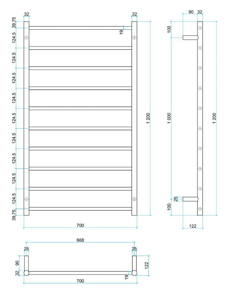 THERMOGROUP STRAIGHT ROUND LADDER HEATED TOWEL RAIL BRUSHED 1200MM