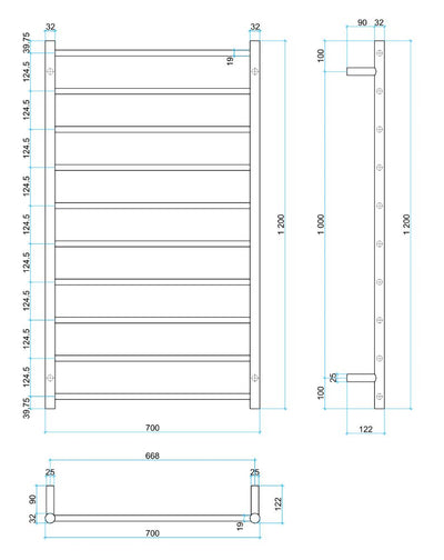 THERMOGROUP STRAIGHT ROUND LADDER HEATED TOWEL RAIL BRUSHED 1200MM