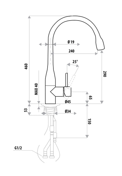 LINKWARE ELLE STEEL PULL OUT MIXER 460MM MATTE BLACK