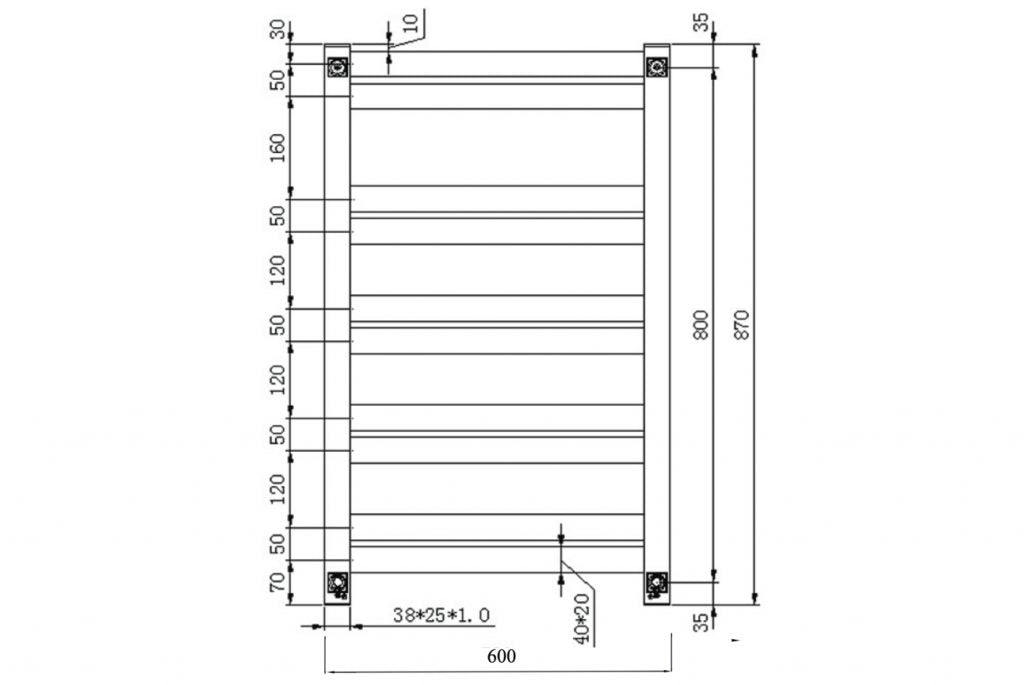 LINSOL SIIENA 10 BAR WIDE HEATED TOWEL RAIL CHROME 870MM