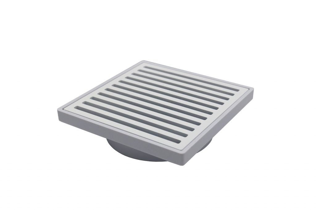 GRATES2GO SLIMLINE UPVC WHITE POINT DRAIN WITH CONTEMPO GRATE WHITE 117MM