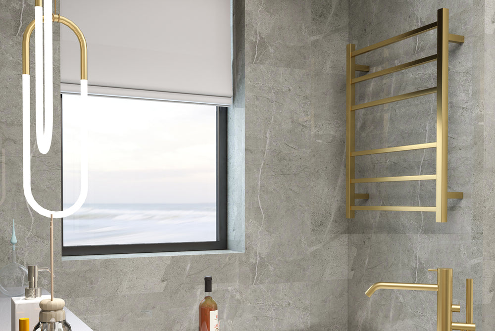 LINSOL SPIRIT 6 BAR HEATED TOWEL RAIL BRUSHED BRASS 800MM
