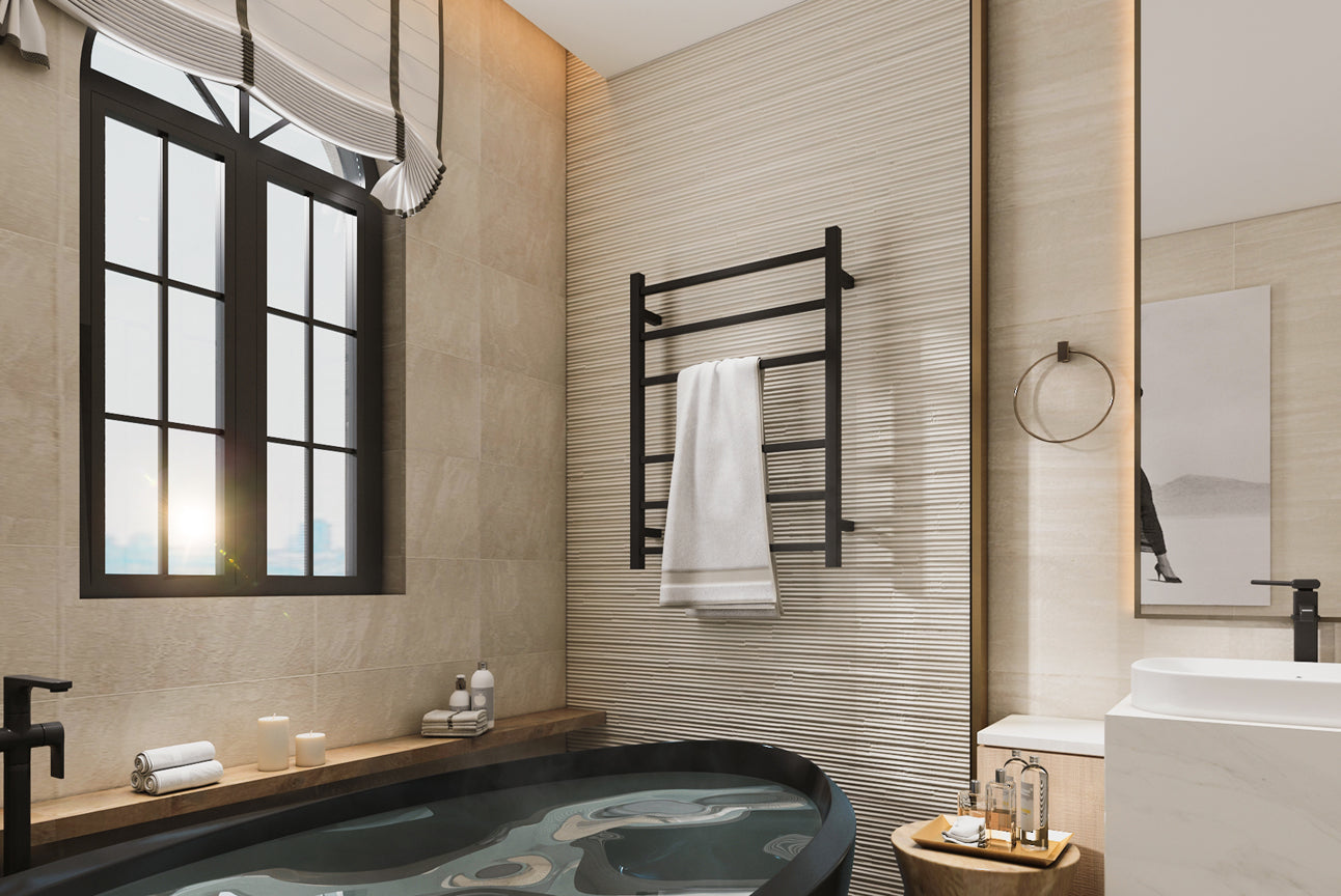 LINSOL SPIRIT 6 BAR HEATED TOWEL RAIL MATTE BLACK 800MM