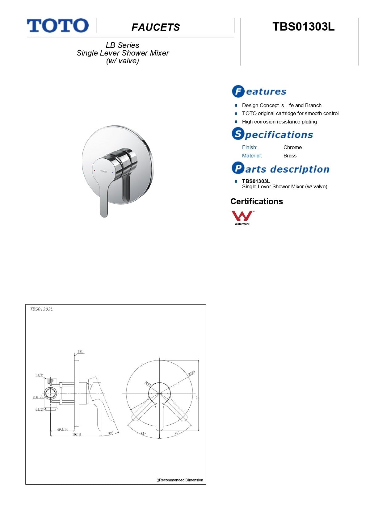TOTO LB WALL MIXER CHROME