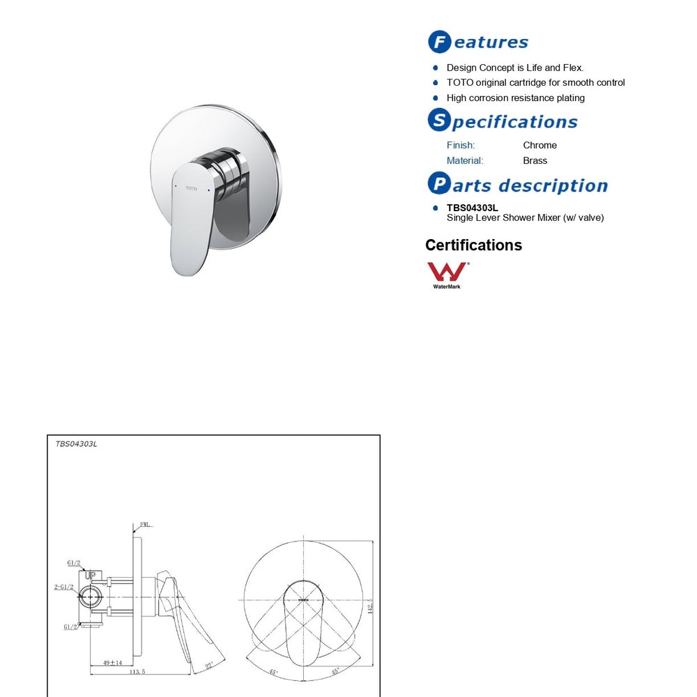 TOTO LF WALL MIXER 142MM CHROME