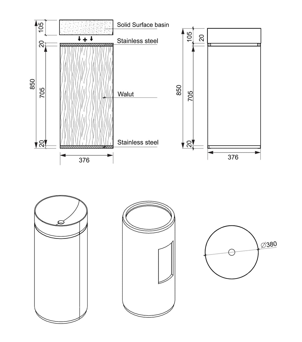 BELBAGNO TESORO FREESTANDING PEDESTAL BASIN BRUSHED BRASS 380MM X 850MM