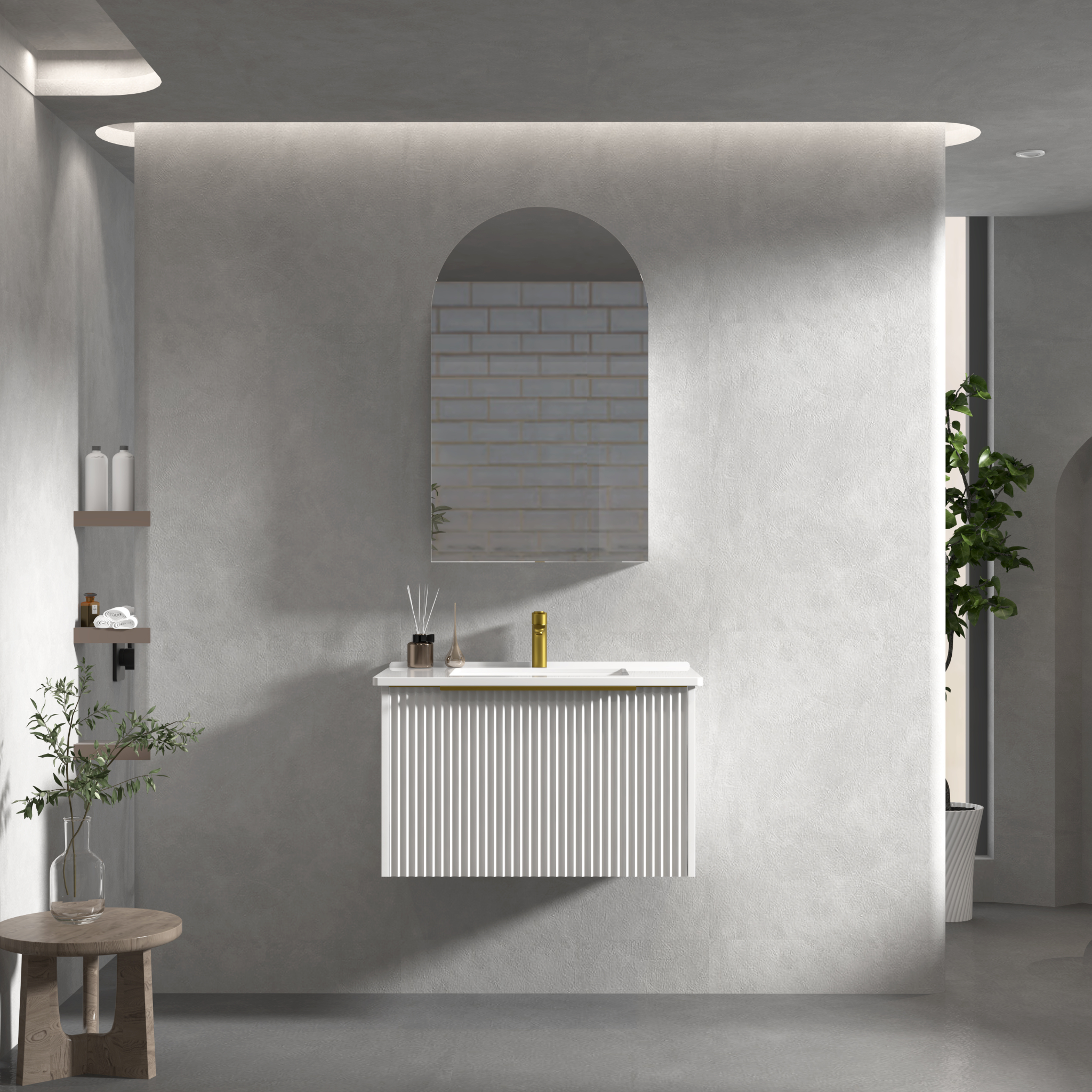 INFINITY THENA WHITE 750MM SINGLE BOWL WALL HUNG VANITY