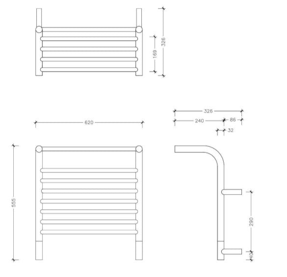 THERMOGROUP JEEVES TANGENT M HEATED TOWEL RAIL STAINLESS STEEL 620MM