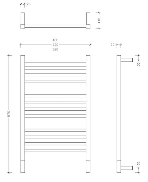 THERMOGROUP JEEVES LADDER HEATED TOWEL RAIL STAINLESS STEEL 870MM