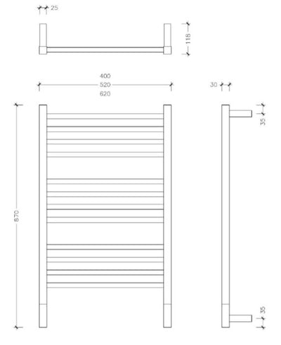 THERMOGROUP JEEVES LADDER HEATED TOWEL RAIL STAINLESS STEEL 870MM