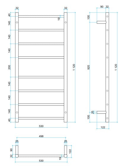 THERMOGROUP STRAIGHT ROUND LADDER HEATED TOWEL RAIL BRUSHED 1120MM