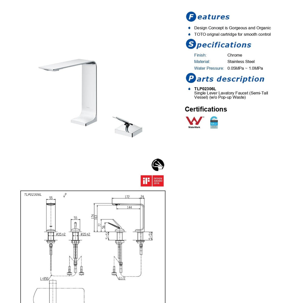 TOTO ZL SEMI TALL BASIN MIXER 174MM CHROME