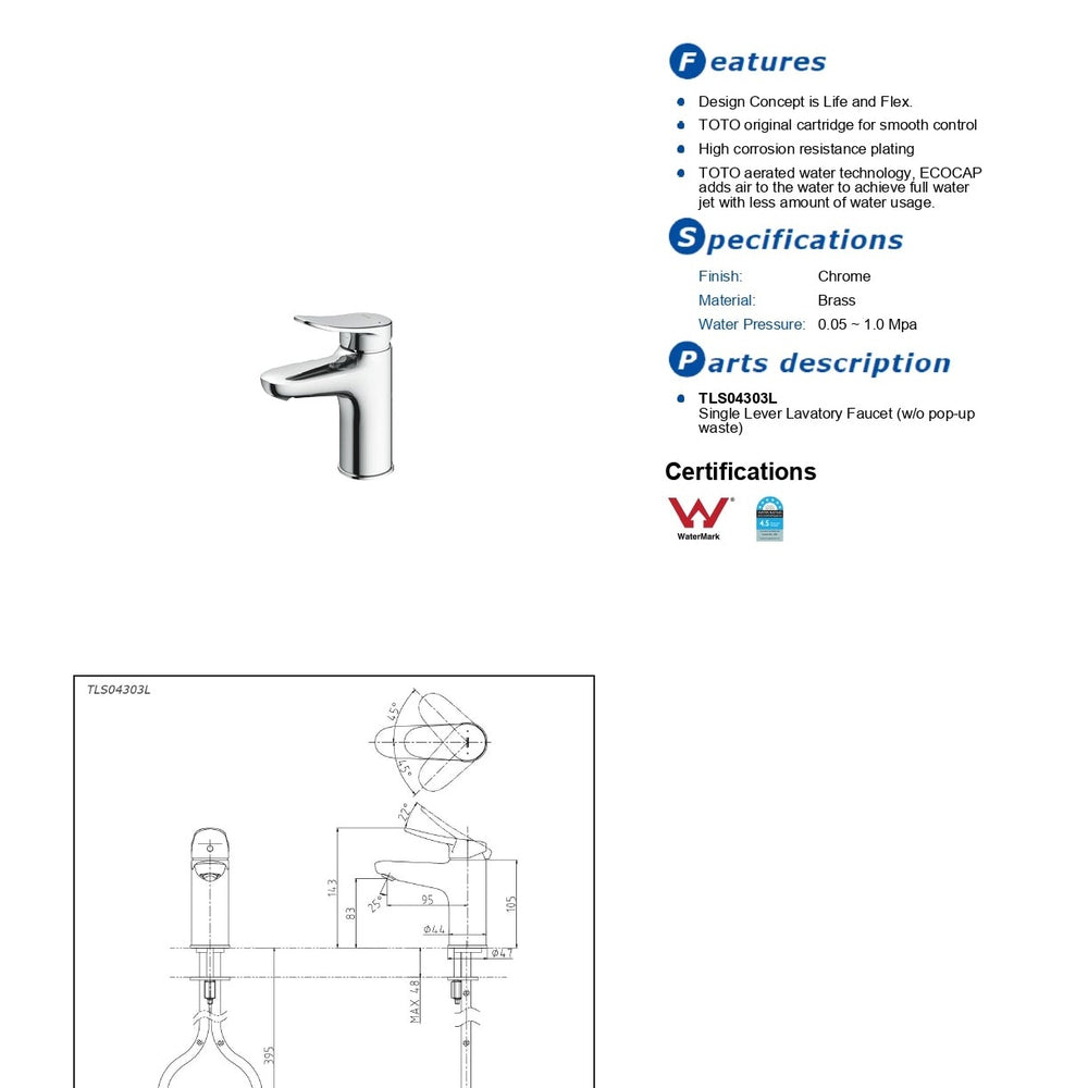 TOTO LF BASIN MIXER CHROME