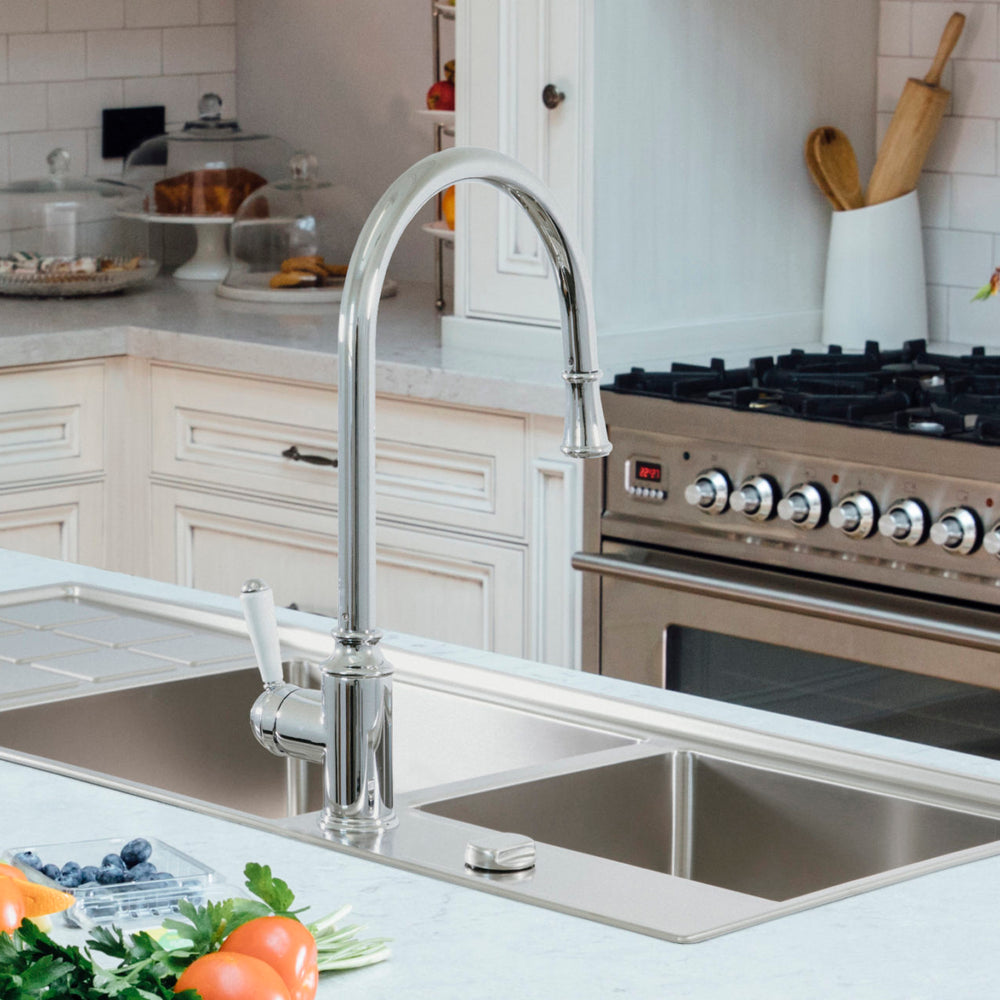 LINSOL TOMMY PULL DOWN SINK MIXER 430MM CHROME AND WHITE