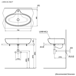 TOTO LE MUSE LAVATORY WITH BRACKET WHITE 750MM