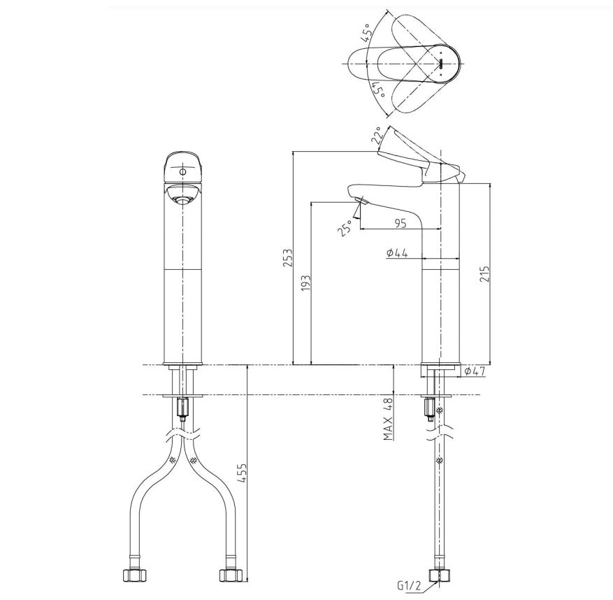 TOTO LF SEMI TALL BASIN MIXER 253MM CHROME