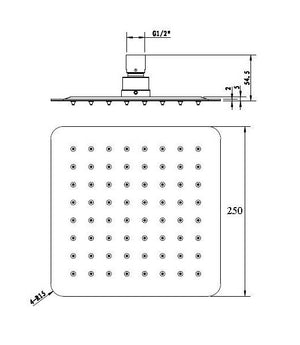 INSPIRE TARAN STAINLESS SHOWER HEAD SQUARE 250MM GUN METAL