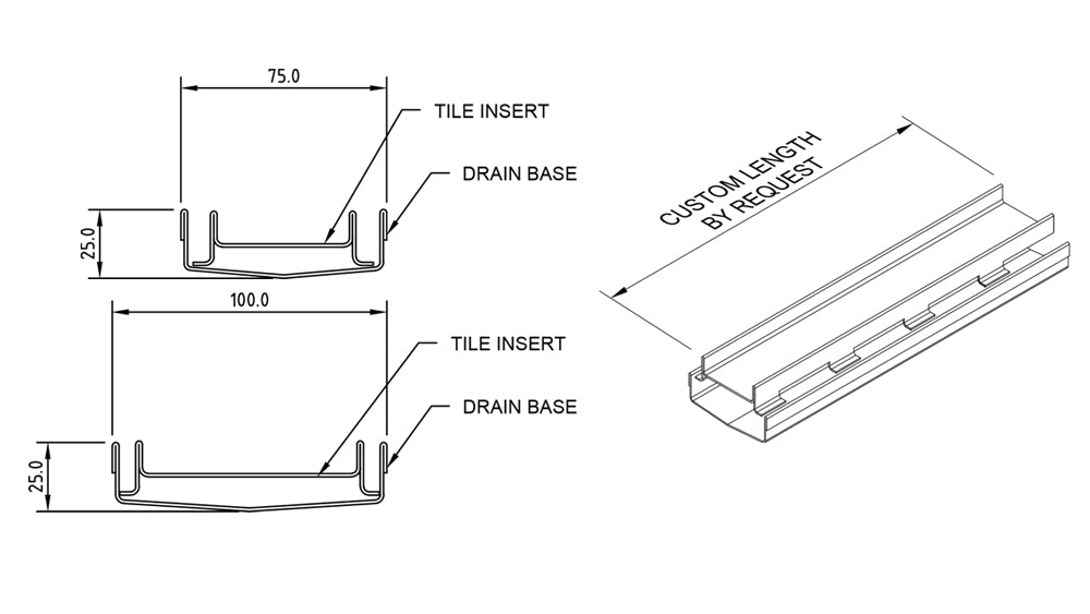 GRATES2GO TILE INSERT DRAIN MATTE BLACK 1000MM (CUSTOM AVAILABLE)