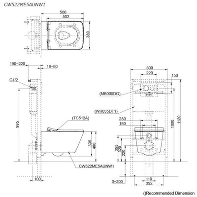 TOTO CONTEMPORARY II WALL HUNG TOILET (SQUARE SHAPE) GLOSS WHITE