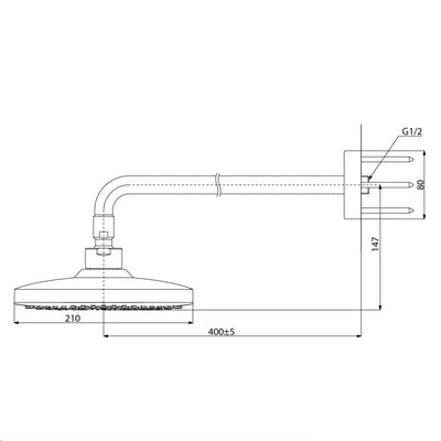 TOTO G SELECTION SQUARE SHOWER HEAD WITH SHOWER ARM 220MM CHROME