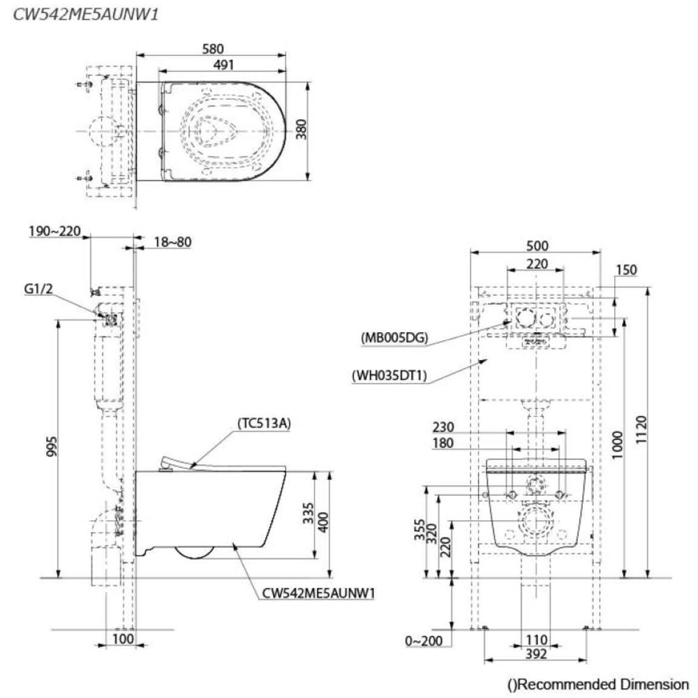 TOTO CONTEMPORARY I WALL HUNG TOILET (D-SHAPE) GLOSS WHITE